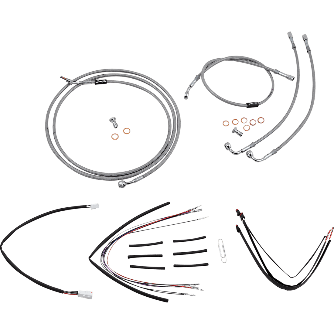 BURLY BRAND Handlebar Cable/Brake Line Kit Complete 14" Ape Hanger Handlebars Stainless Steel