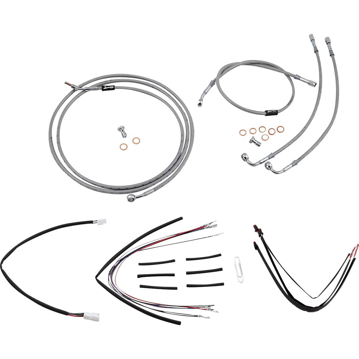 BURLY BRAND Handlebar Cable/Brake Line Kit Complete 14" Ape Hanger Handlebars Stainless Steel