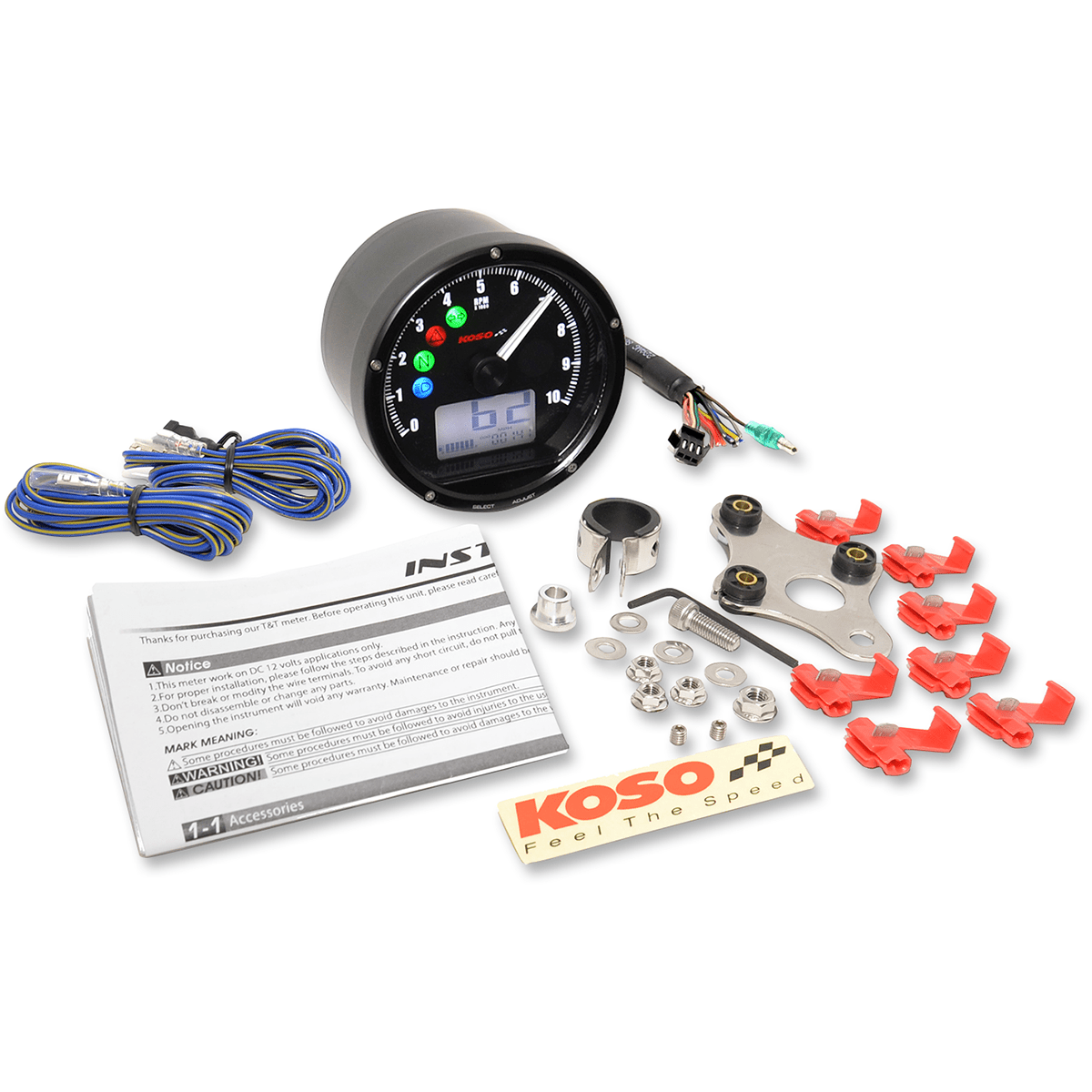 KOSO NORTH AMERICA TNT-01R Universal Electronic Speedometer/Tachometer Black Face/Casing BA035K00