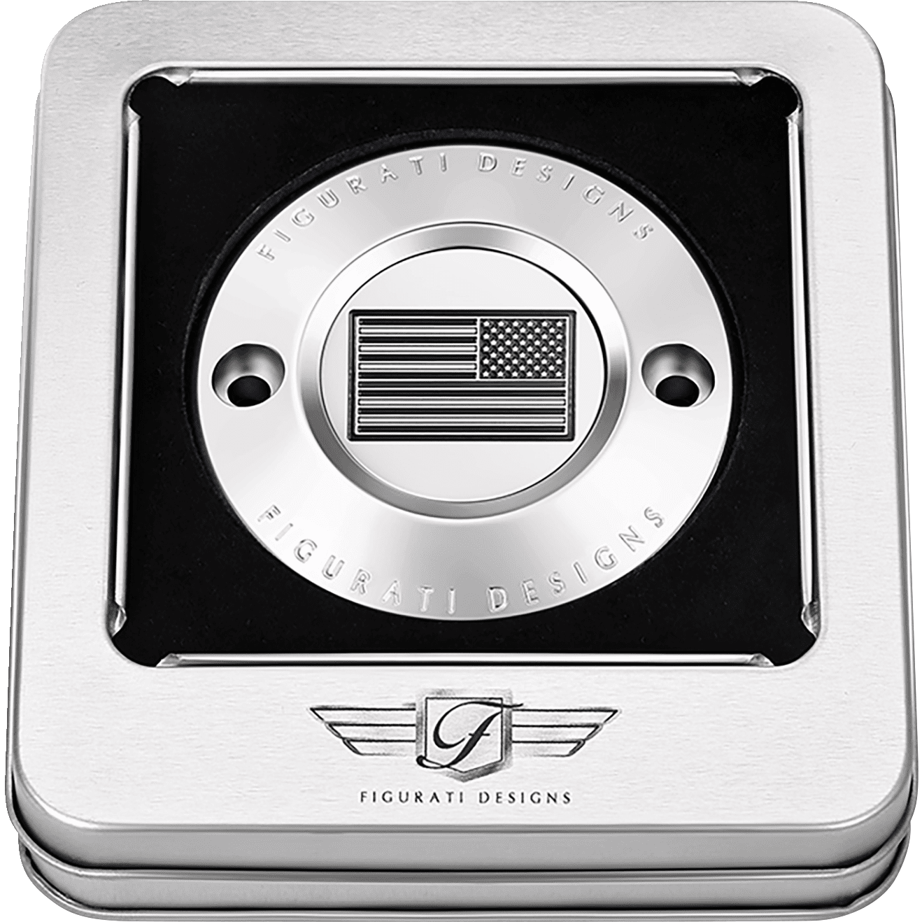 FIGURATI DESIGNS Timing Cover 2 Hole Green Line American Flag Stainless Steel FD72TC2HSS