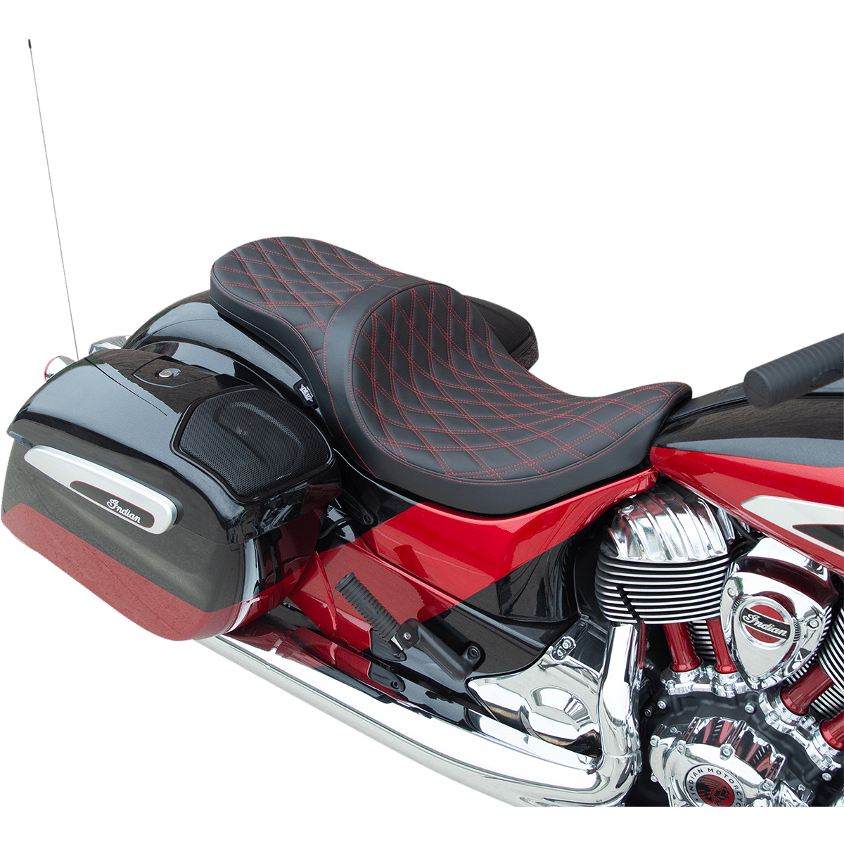 DRAG SPECIALTIES Low Profile Touring Seat Double Diamond w/ Red Stitching Indian '14-'22