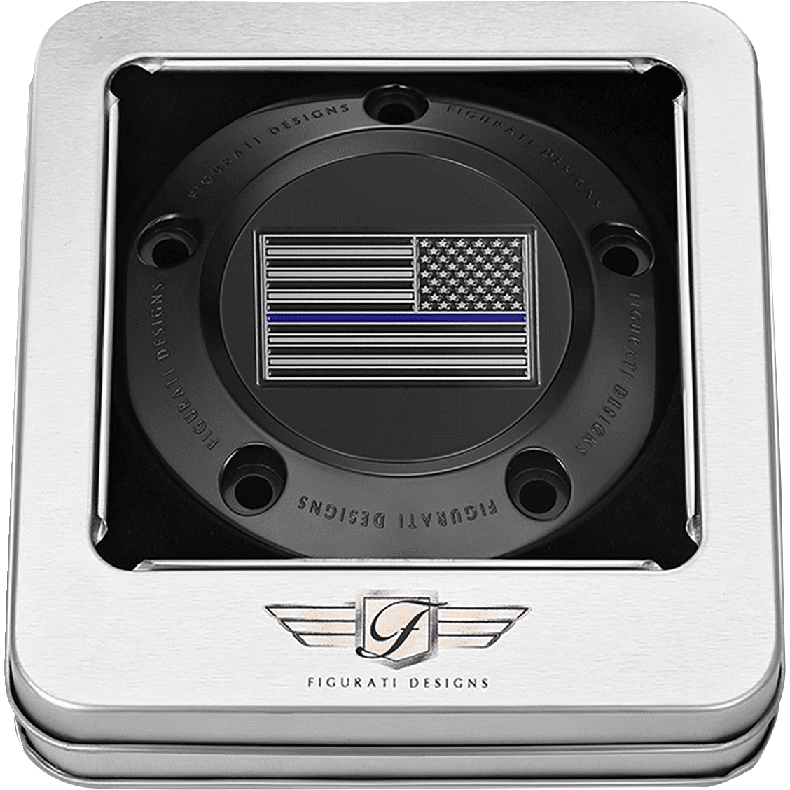 FIGURATI DESIGNS Timing Cover 5 Hole Blue Line American Flag Black FD71TC5HBLK