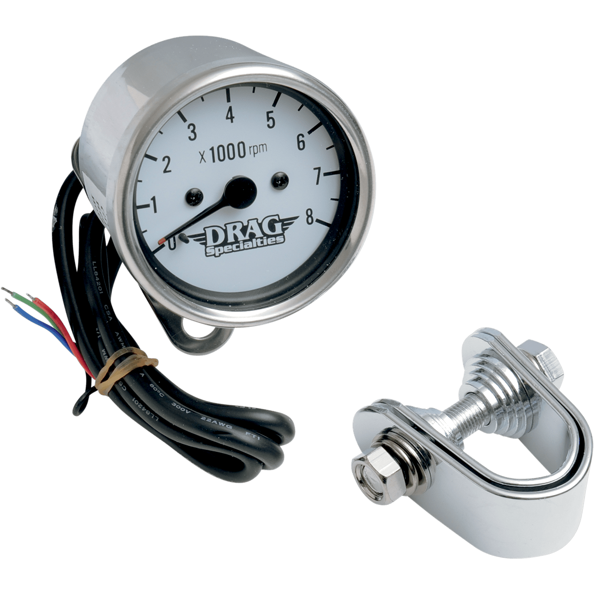 DRAG SPECIALTIES 2.4" Mini Electronic 8000 RPM Tachometer Chrome Housing White Face