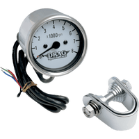 DRAG SPECIALTIES 2.4" Mini Electronic 8000 RPM Tachometer Chrome Housing White Face