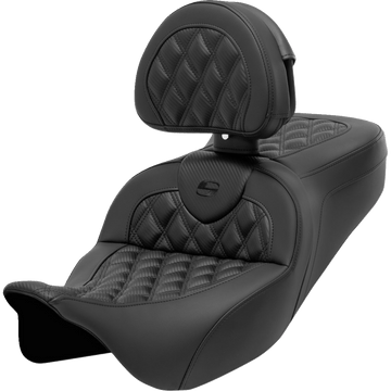 SADDLEMEN Roadsofa™ Seat with Backrest Lattice Stitch Carbon Fiber FL' 08-'23 80807CF182BR