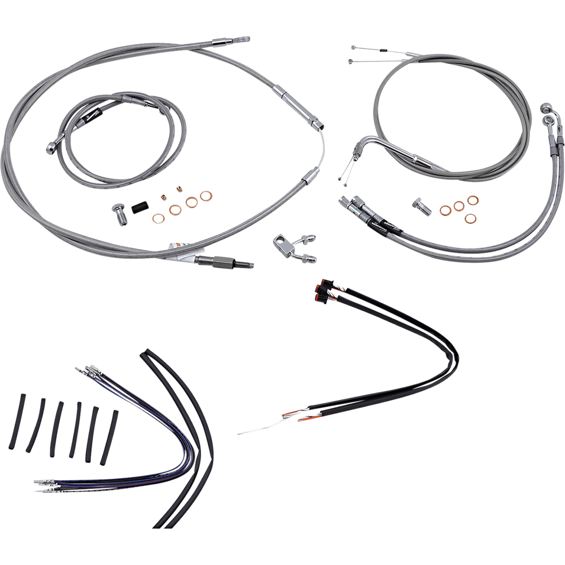 BURLY BRAND Handlebar Cable/Brake Line Kit Complete 16" Ape Hanger Handlebars Stainless Steel