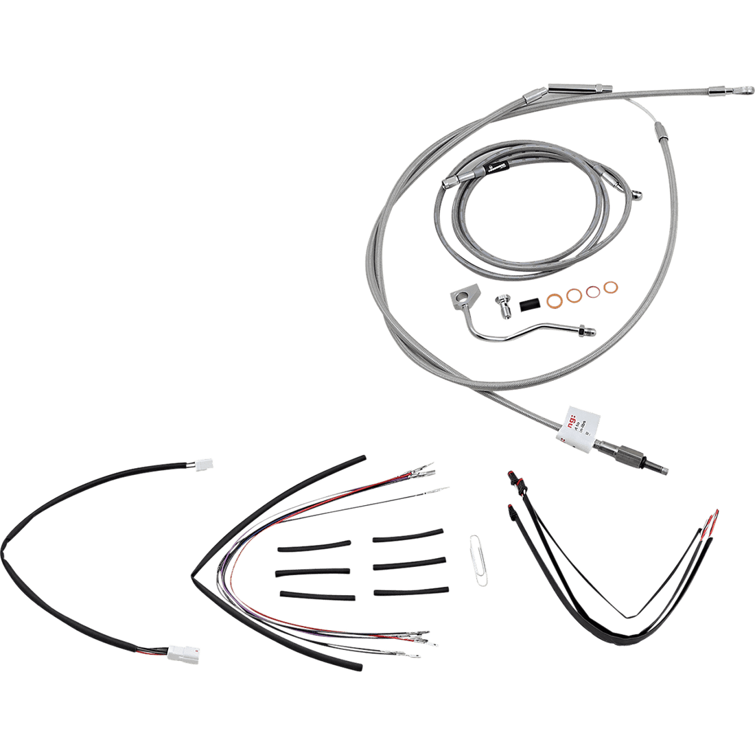 BURLY BRAND Handlebar Cable/Brake Line Kit Complete 14" Ape Hanger Handlebars Stainless Steel