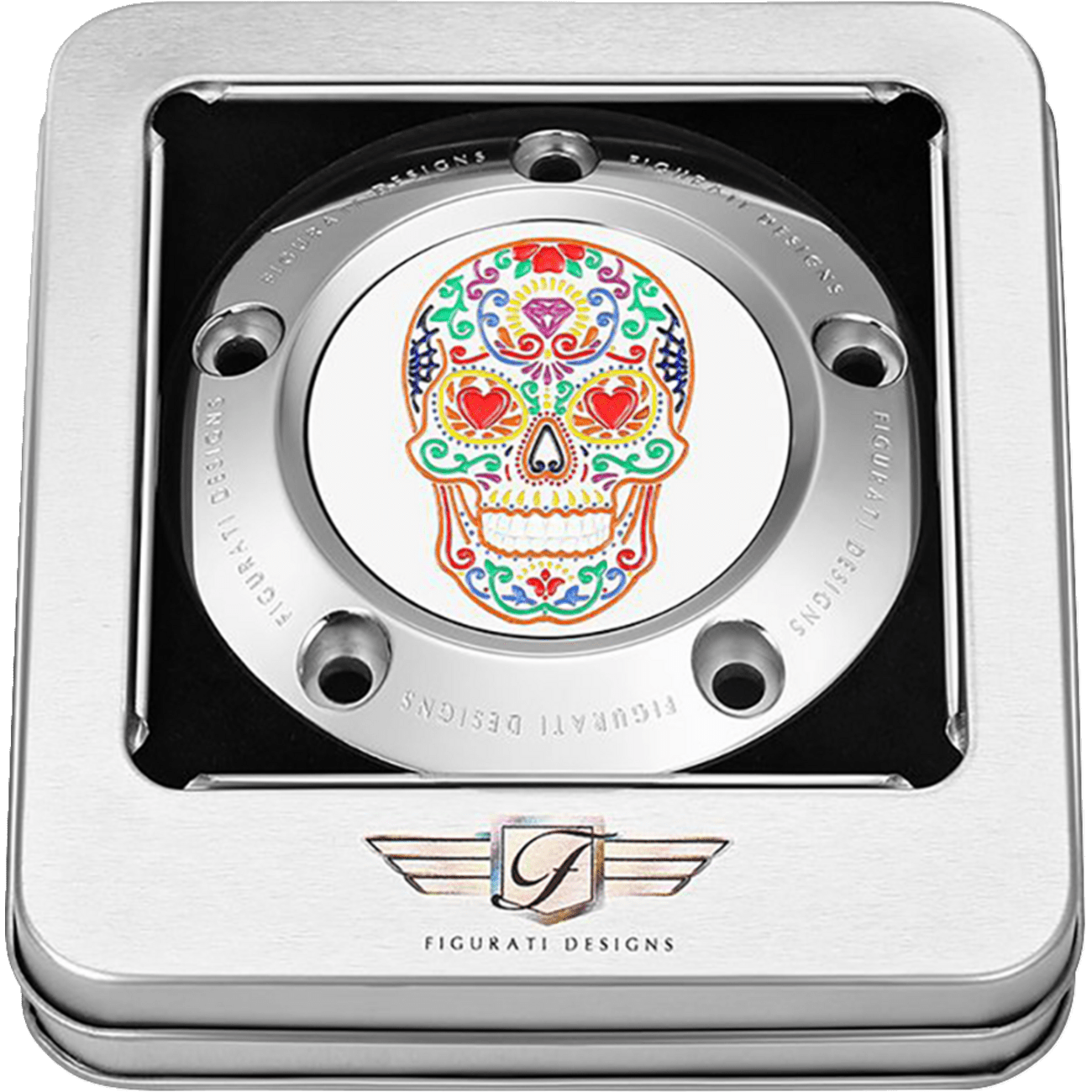 FIGURATI DESIGNS Timing Cover 5 Hole Sugar Skull Mirror Polished Stainless Steel FD30TC5HSS