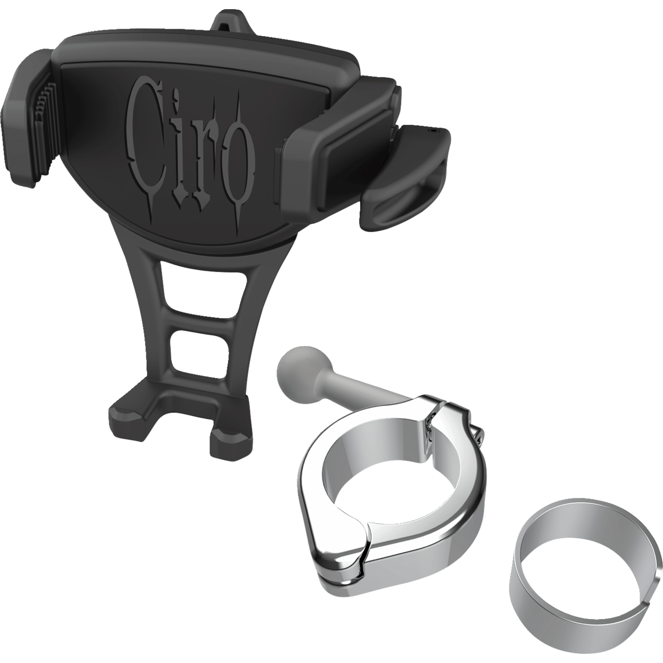 CIRO Phone Holder Constrictor Black Chrome 1-1/8" | 1-1/4" Handlebar Mount