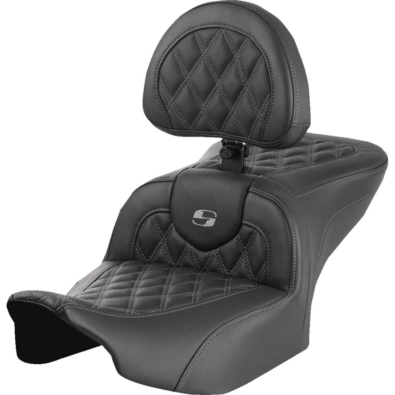 SADDLEMEN RoadSofa™ Seat with Backrest Lattice Stitch Gray Stitch FLTR/FLHX '23-'24