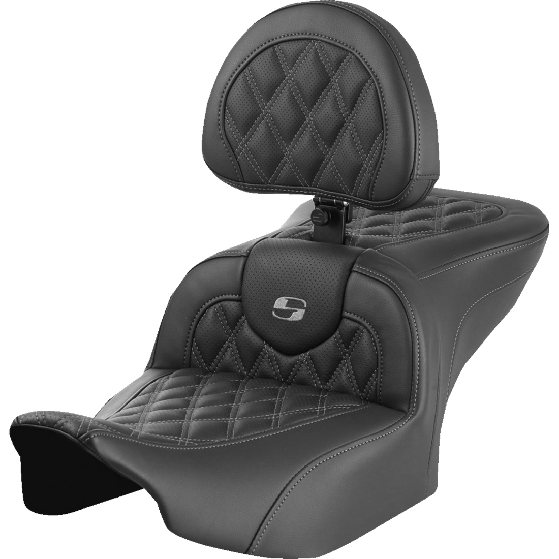 SADDLEMEN RoadSofa™ Seat with Backrest Lattice Stitch Gray Stitch FLTR/FLHX '23-'24