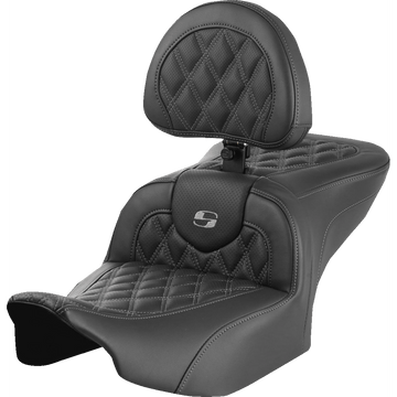 SADDLEMEN RoadSofa™ Seat with Backrest Lattice Stitch Gray Stitch FLTR/FLHX '23-'24