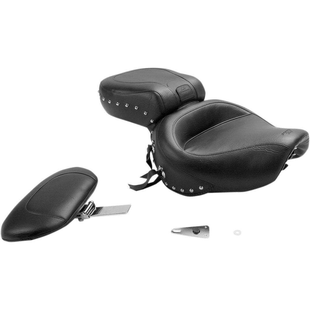 MUSTANG Seat Wide Touring With Driver Backrest One-Piece Chrome Studded Black w/Conchos 79237