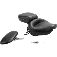 MUSTANG Seat Wide Touring With Driver Backrest One-Piece Chrome Studded Black w/Conchos 79237