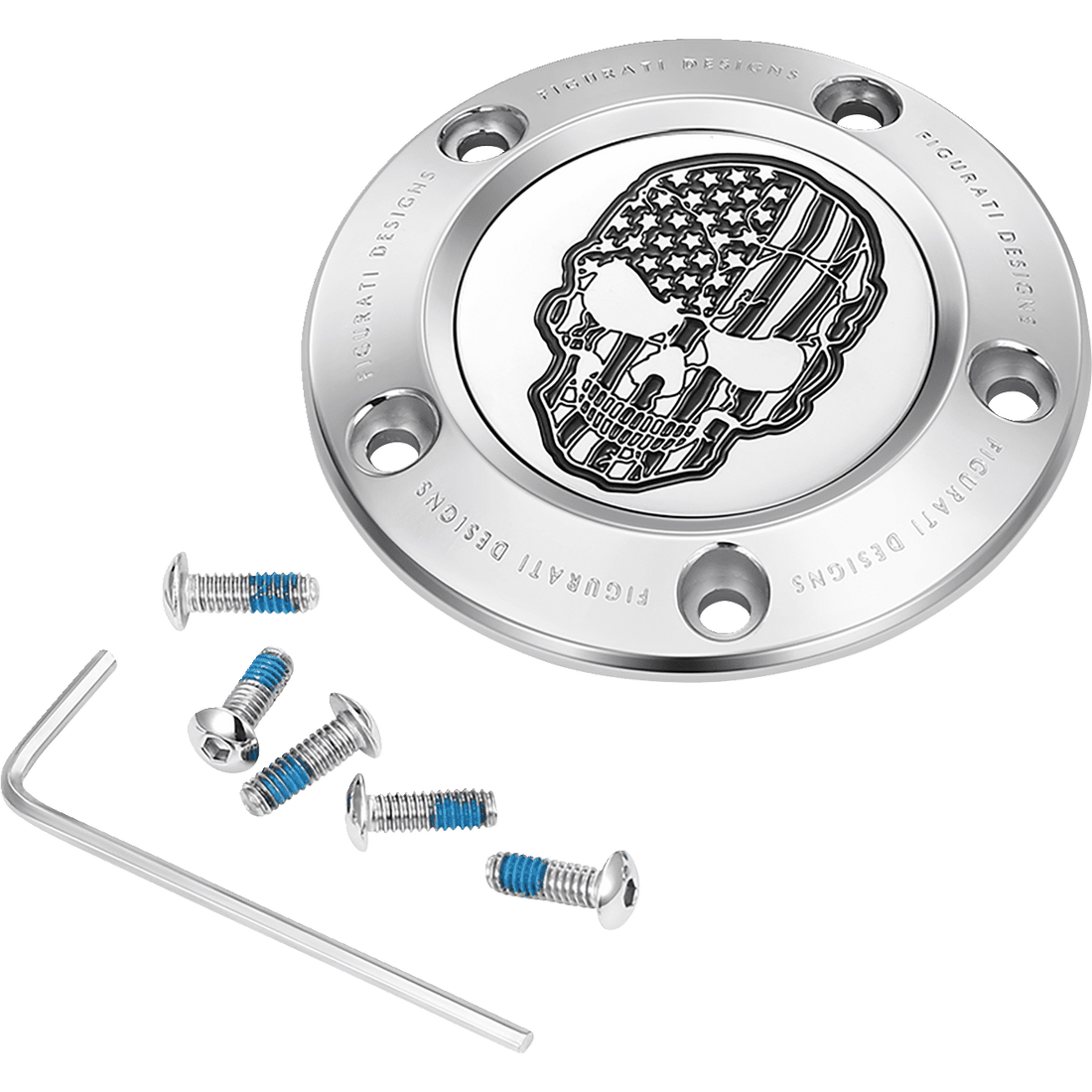 FIGURATI DESIGNS Timing Cover 5 Hole Skull Contrast Cut Stainless Steel FD27TC5HSS