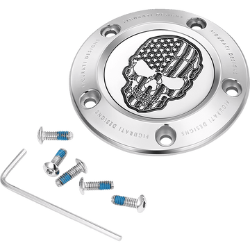 FIGURATI DESIGNS Timing Cover 5 Hole Skull Contrast Cut Stainless Steel FD27TC5HSS