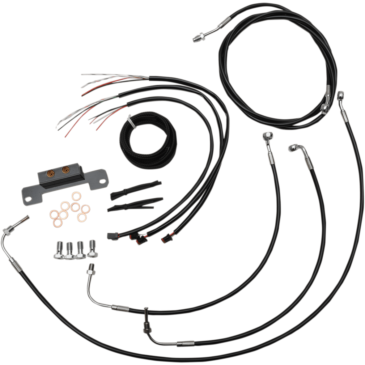 LA CHOPPERS Handlebar Cable/Brake Line Kit Complete 15" 17" Handlebars Black Vinyl LA8055KT216B