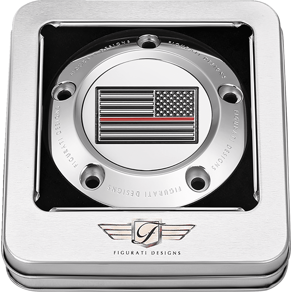 FIGURATI DESIGNS Timing Cover 5 Hole Red Line American Flag Stainless Steel FD73TC5HSS