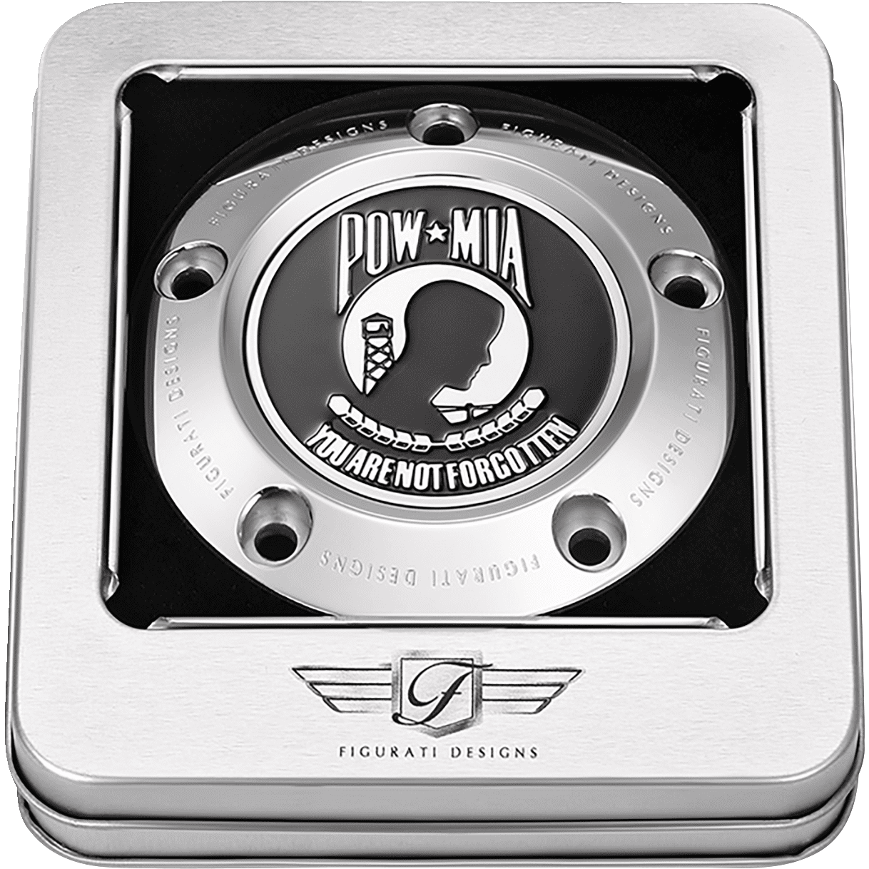 FIGURATI DESIGNS Timing Cover 5 Hole POW MIA Stainless Steel FD50TC5HSS