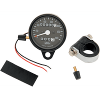 DRAG SPECIALTIES 2.4" MPH Mini LED Mechanical Speedometer/Indicators/Trip Black Housing Black Face 2:1