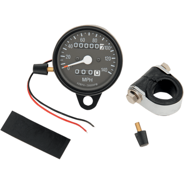 DRAG SPECIALTIES 2.4" MPH Mini LED Mechanical Speedometer/Indicators/Trip Black Housing Black Face 2:1