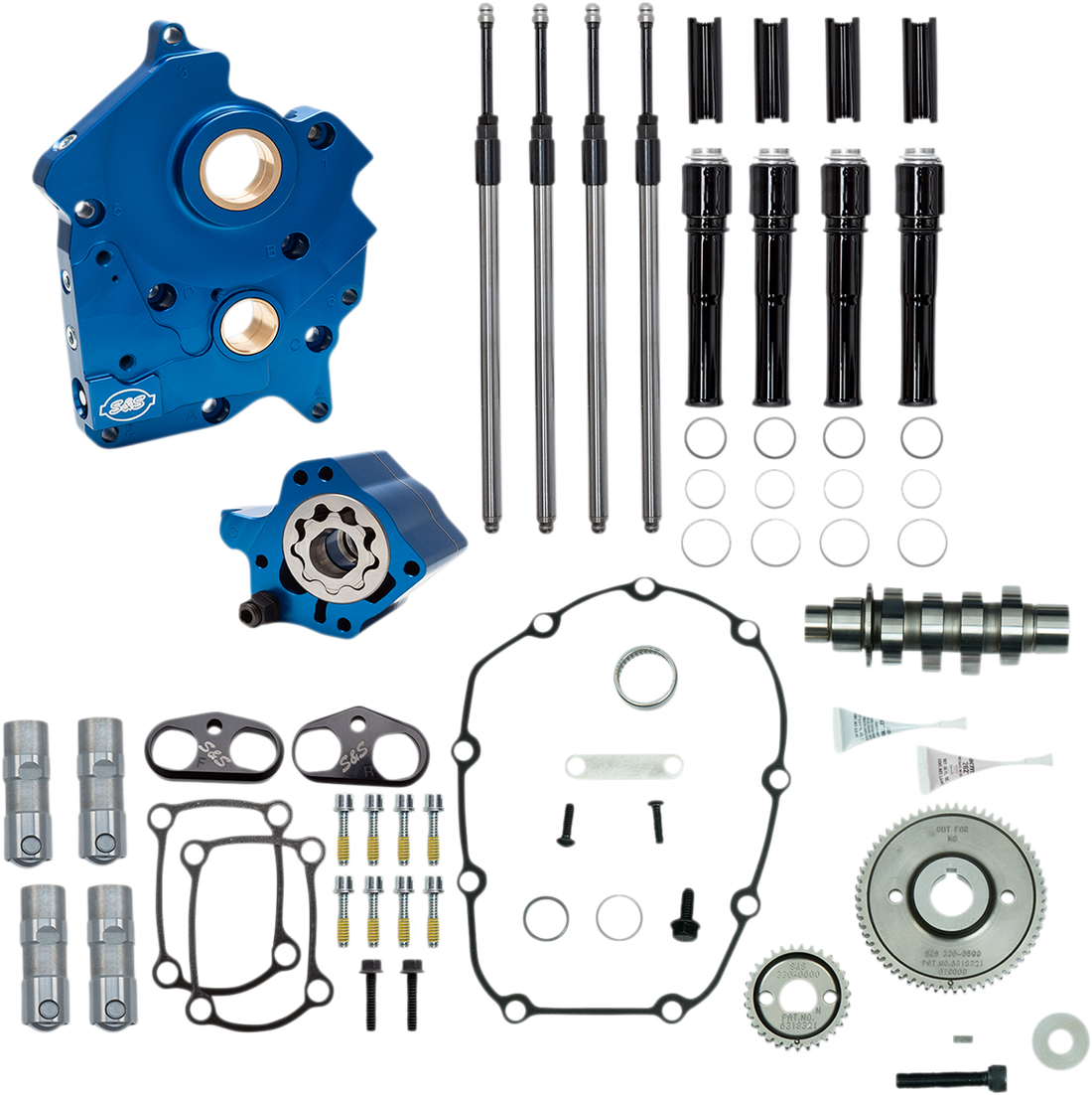 S&S CYCLE Cam Chest Kit with Plate Gear Drive Oil Cooled 475 Cam Black Pushrods M8 3101014A