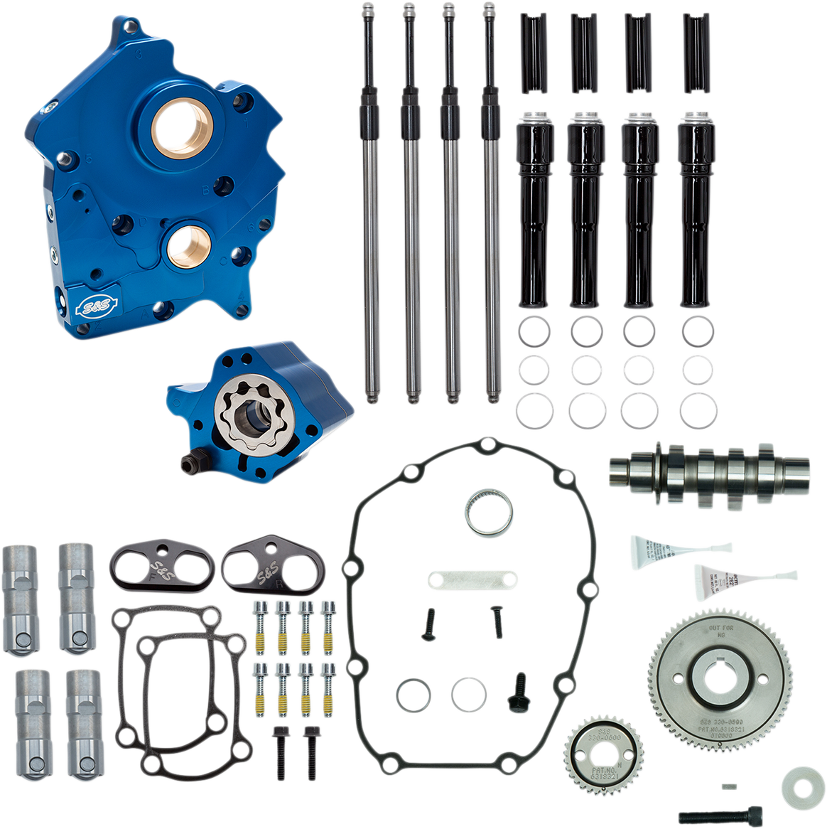 S&S CYCLE Cam Chest Kit with Plate Gear Drive Oil Cooled 475 Cam Black Pushrods M8 3101014A