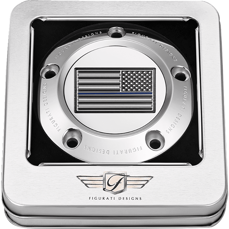 FIGURATI DESIGNS Timing Cover 5 Hole Blue Line American Flag Stainless Steel FD70TC5HSS