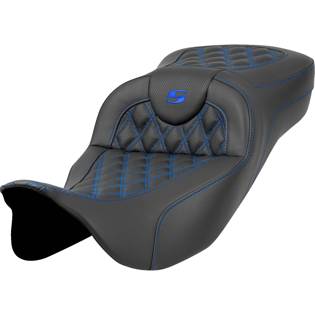 SADDLEMEN Extended Reach Roadsofa™ Seat Lattice Stitch Blue Stitch without Backrest FL '08-'23 A80807B184BLU