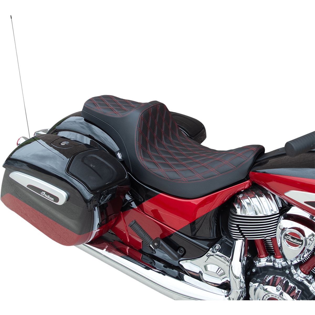 DRAG SPECIALTIES Predator III Seat Double Diamond Red Stitching Vinyl '14-'22 Indian