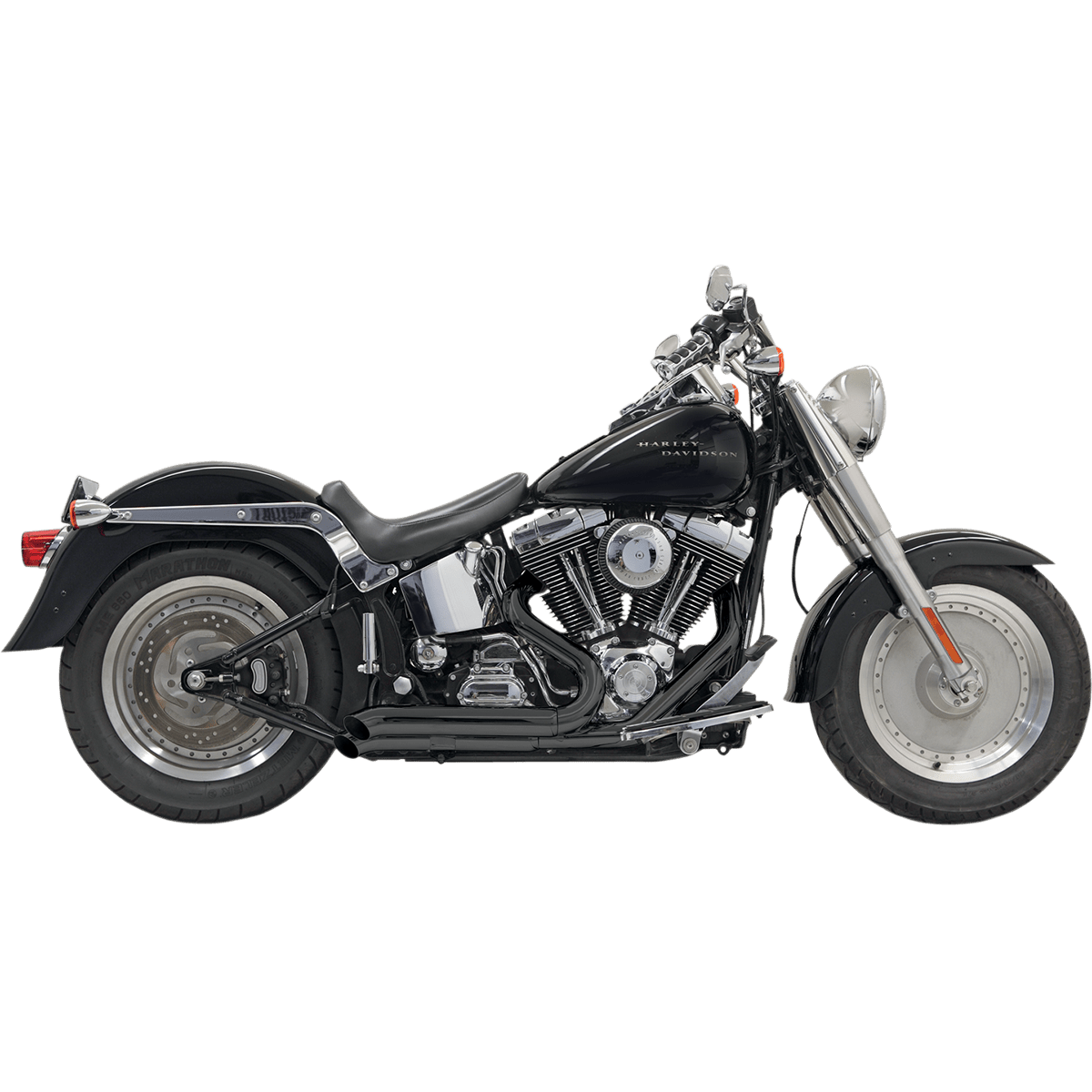 BASSANI XHAUST Pro Street Exhaust Black Turn Out '86-'17 Softail 1S24DB