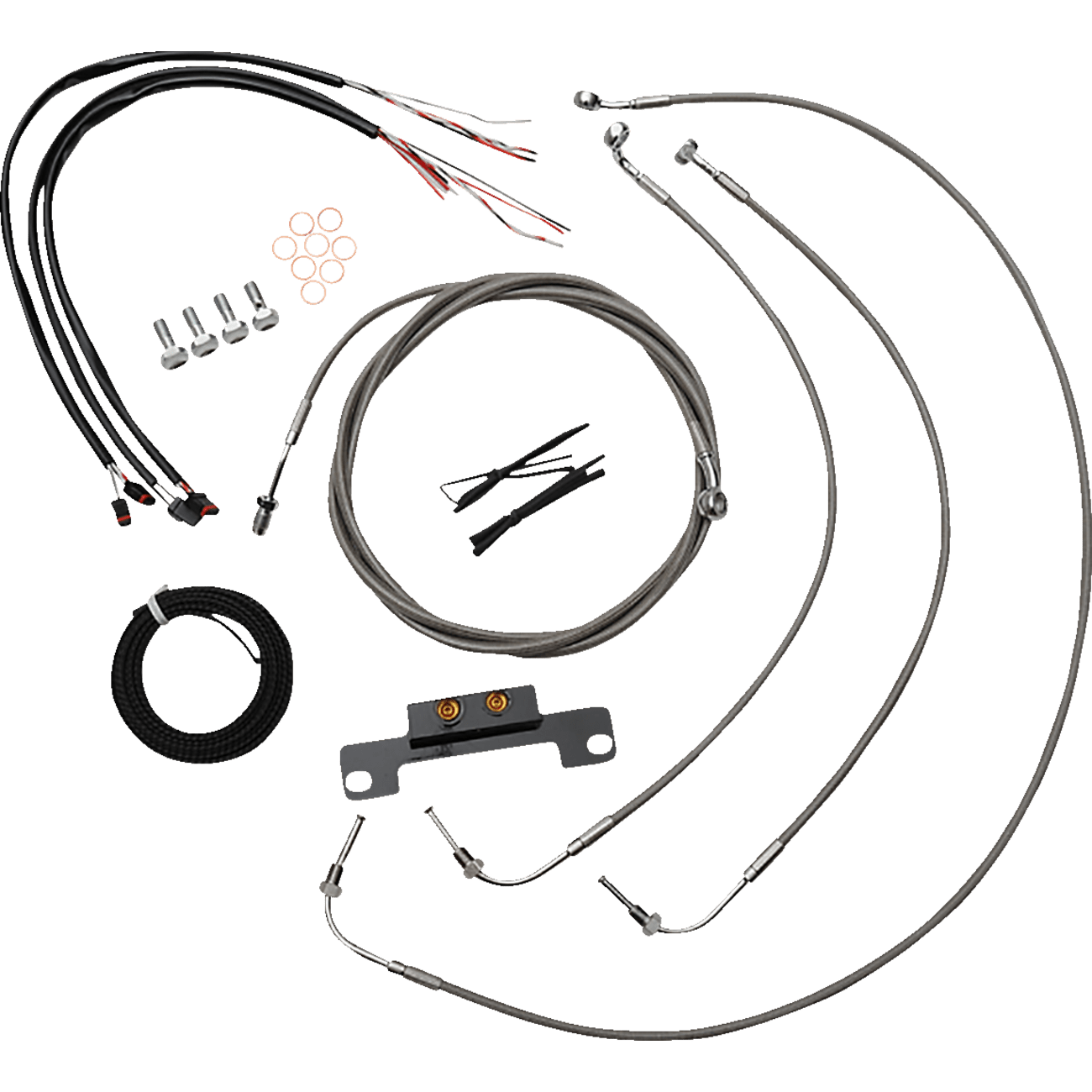 LA CHOPPERS Handlebar Cable/Brake Line Kit Complete Stock Handlebars Stainless LA8056KT208