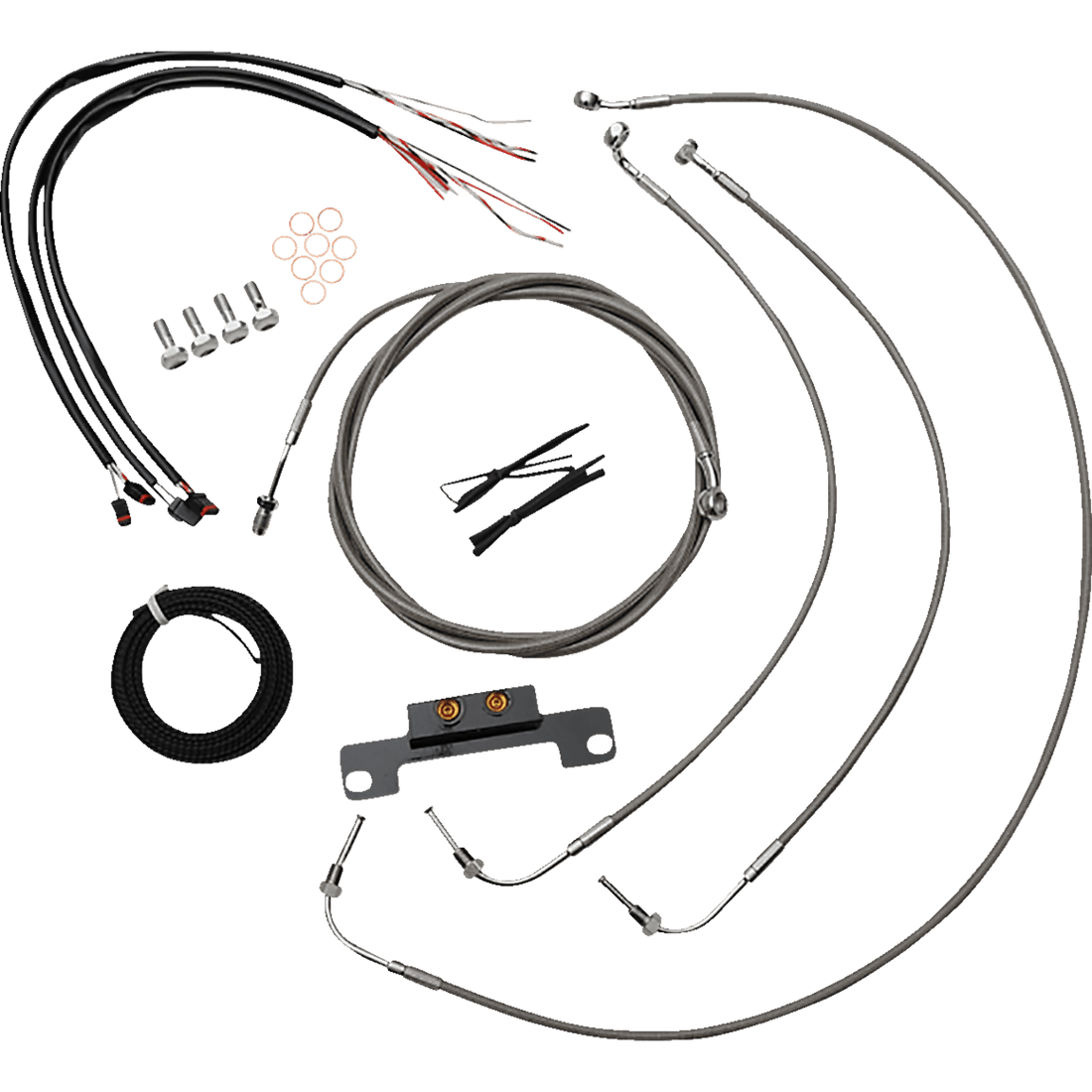 LA CHOPPERS Handlebar Cable/Brake Line Kit Complete Stock Handlebars Stainless LA8056KT208