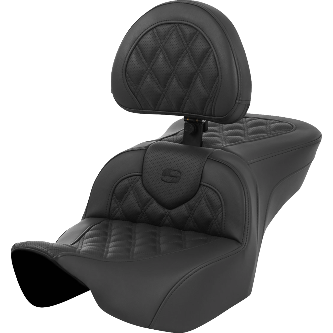 SADDLEMEN Roadsofa™ Seat with Backrest Lattice Stitch Black FL '23-'24 82307182BR