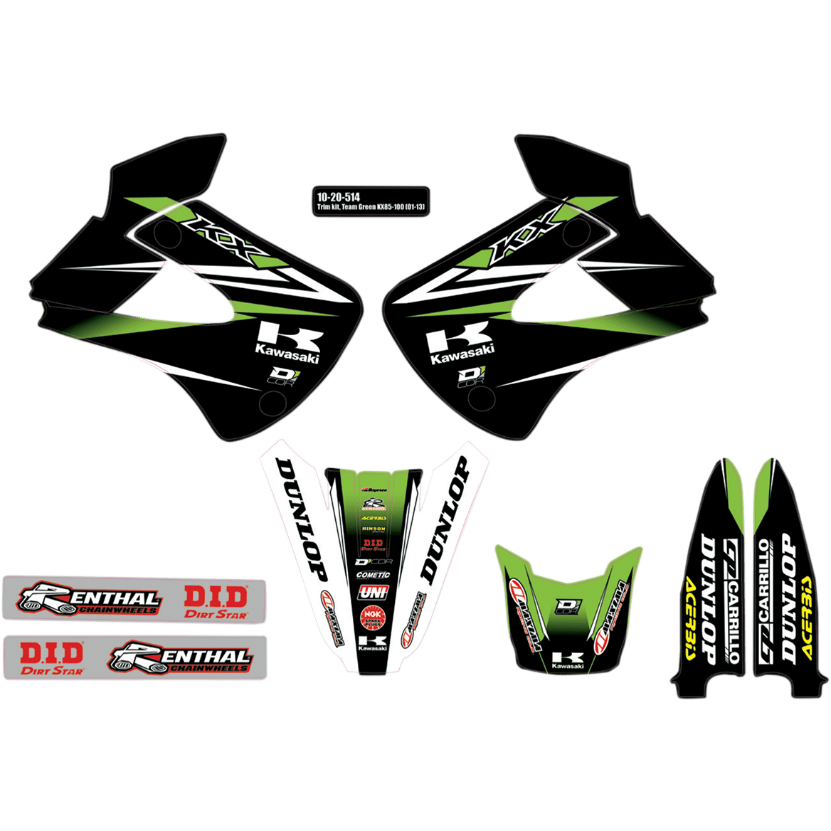 D'COR VISUALS Graphics and Trim Kit Team Green Kawasaki 1020514