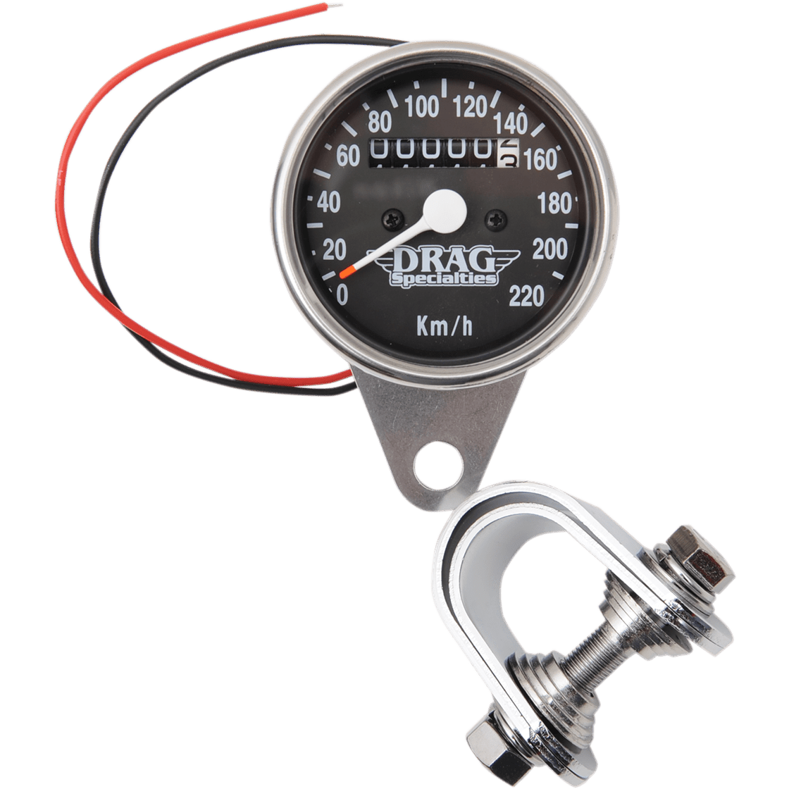 DRAG SPECIALTIES 2.4" KPH Mini LED Mechanical Speedometer/Indicators Chrome Housing Black Face 2:1