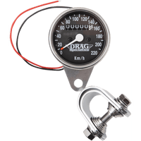 DRAG SPECIALTIES 2.4" KPH Mini LED Mechanical Speedometer/Indicators Chrome Housing Black Face 2:1