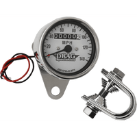 DRAG SPECIALTIES 2.4" MPH Mini LED Mechanical Speedometer/Indicators Chrome Housing White Face 2:1