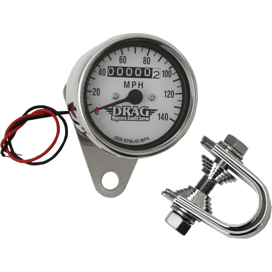 DRAG SPECIALTIES 2.4" MPH Mini LED Mechanical Speedometer/Indicators Chrome Housing White Face 2:1