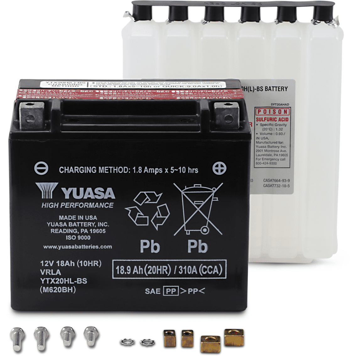 YUASA AGM Battery YTX20HL-BS .93 L YUAM620BH