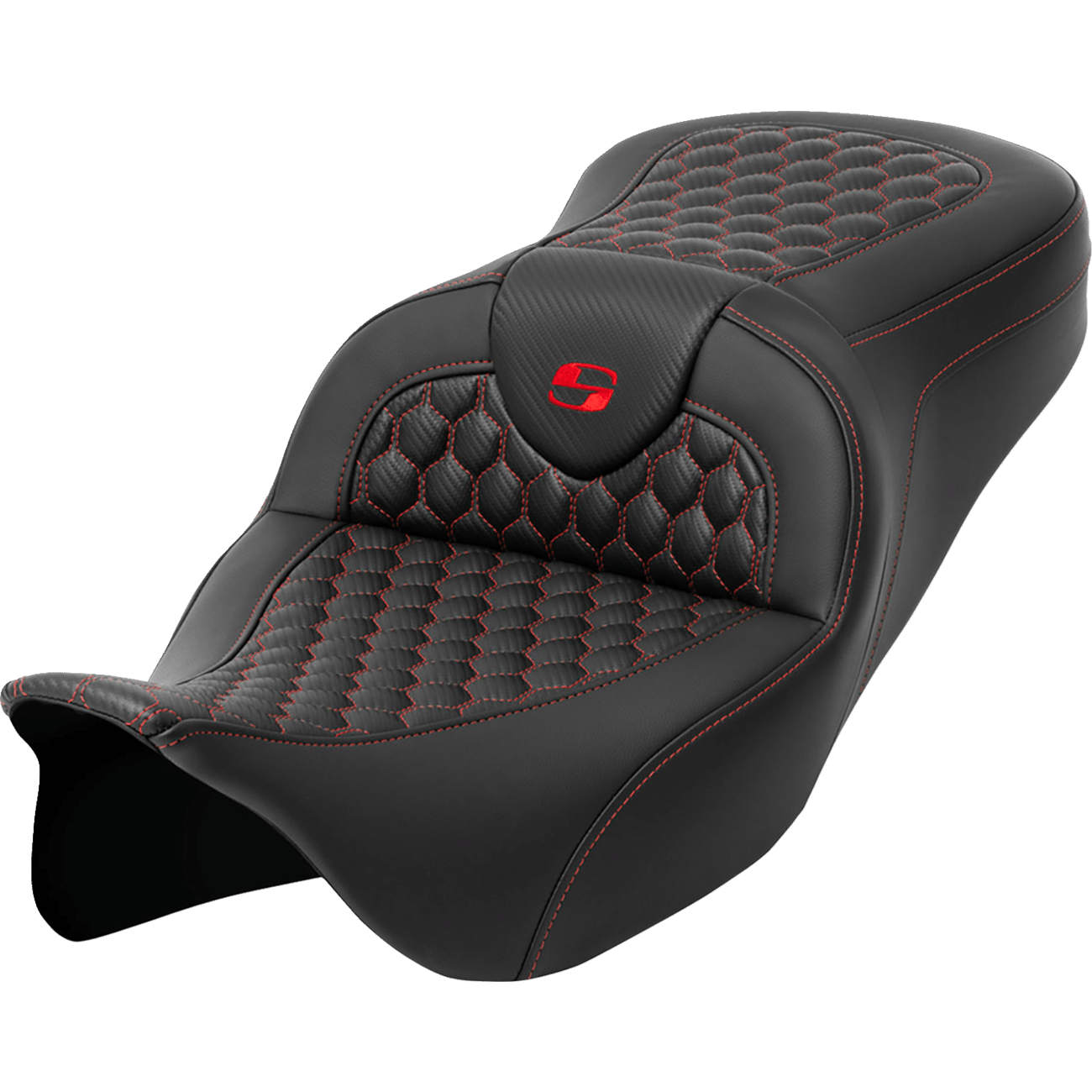 SADDLEMEN RoadSofa™ Seat Honeycomb Red Stitch without Backrest FLH/FLT '08-'23 A80807B189RED