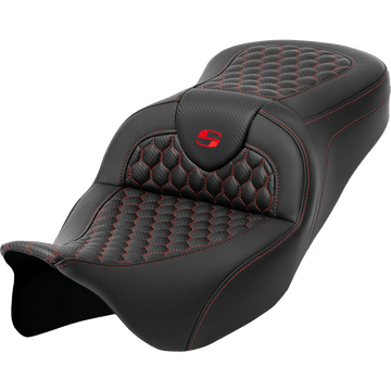 SADDLEMEN RoadSofa™ Seat Honeycomb Red Stitch without Backrest FLH/FLT '08-'23 A80807B189RED