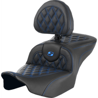 SADDLEMEN RoadSofa™ Seat with Backrest Lattice Stitch Blue Stitch FLTR/FLHX '23-'24