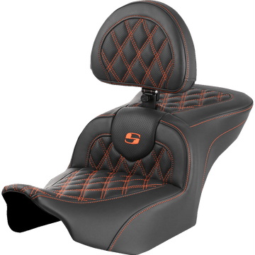 SADDLEMEN RoadSofa™ Seat with Backrest Lattice Stitch Orange Stitch FLTR/FLHX '23-'24