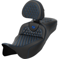 SADDLEMEN RoadSofa™ Seat Honeycomb Blue Stitch with Backrest Extended Reach LH/FLT '08-'23 A80807R190BLU