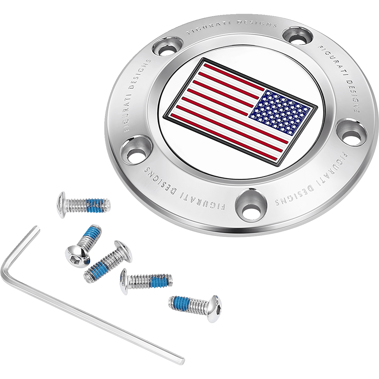 FIGURATI DESIGNS Timing Cover 5 Hole American Flag Stainless Steel FD20TC5HSS