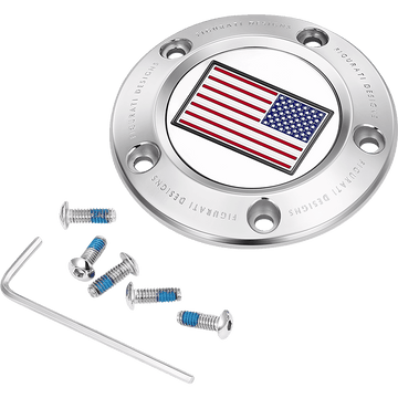 FIGURATI DESIGNS Timing Cover 5 Hole American Flag Stainless Steel FD20TC5HSS