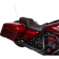 DRAG SPECIALTIES Predator 1Up Seat Vinyl Double Diamond Red Stitch FLH '08-'23