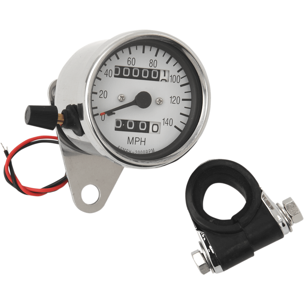 DRAG SPECIALTIES 2.4" MPH Mini LED Mechanical Speedometer/Indicators/Trip Chrome Housing White Face 2:1