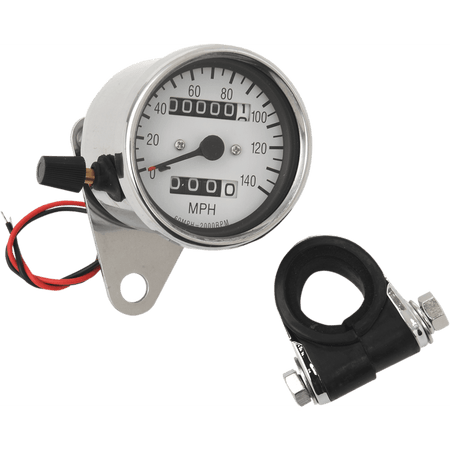 DRAG SPECIALTIES 2.4" MPH Mini LED Mechanical Speedometer/Indicators/Trip Chrome Housing White Face 2:1